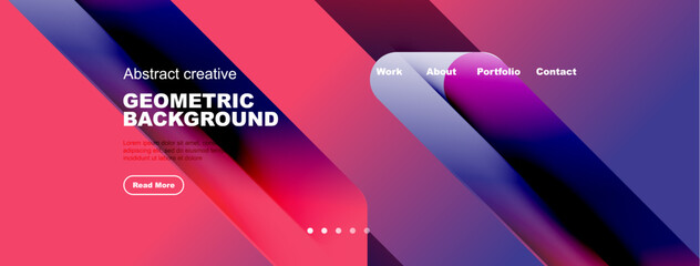 Abstract geometric background design. Vibrant colors, flowing shapes, text elements present. Modern aesthetic, suitable website header.
