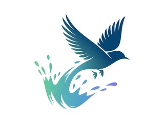 A stylized bird in flight emerging from a vibrant water splash graphic illustration