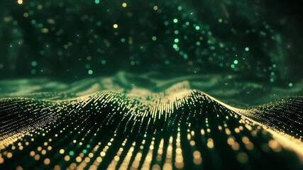 Abstract data points forming a dynamic glowing wave, representing a futuristic concept of interconnected networks, big data flow, and digital information processing in an elegant visual display - Powered by Adobe