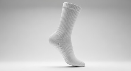 Clean White Athletic Sock with Textured Sole on a Neutral Background