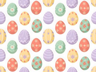 Decorated easter eggs in pastel colors forming a spring holiday seamless pattern