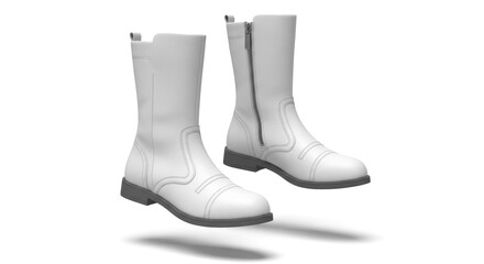 Stylish Pair of White Boots with Zippers and Gray Soles, Floating