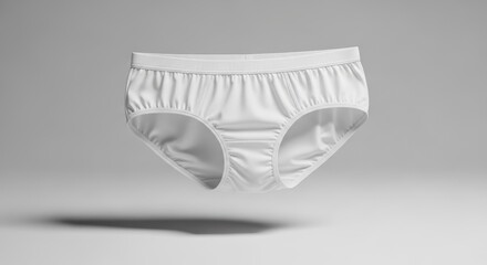Blank White Womens Underwear Briefs Floating on a Soft Gray Background