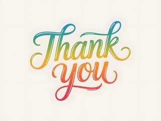 Colorful thank you message lettering with vibrant gradient on a light cream background