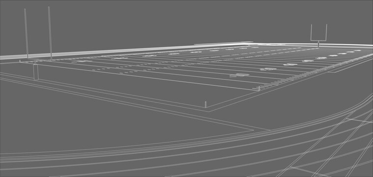 American Football Field Stadium Wireframe Perspective on Grey Background