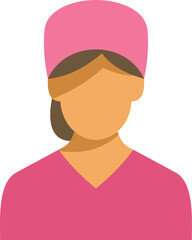 Bust of a female doctor or nurse avatar icon wearing pink scrubs and a head covering, representing healthcare professionals