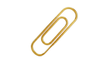 Shiny Golden Paperclip Isolated on a Transparent Background with Subtle Lighting and Realistic Texture