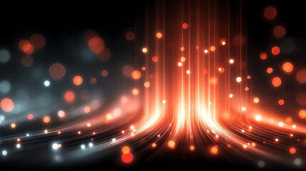 Abstract digital background with glowing fiber optics. Vibrant red and orange lights create a futuristic, dynamic scene perfect for technology-themed projects.