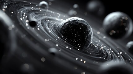 Artistic depiction of swirling galaxies with planets and stars in a cosmic dance, highlighting the beauty and mystery of the universe in a captivating visual.