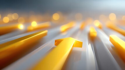 Dynamic orange arrows on a metallic surface symbolize progress and innovation, capturing a futuristic essence. Perfect for themes around technology and growth.