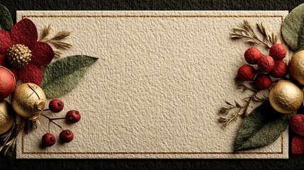 Elegant vintage-style holiday card background with floral accents of red, green, and gold