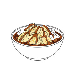 Delicious bowl of banana fritters with chocolate sauce.