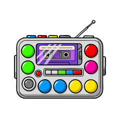 Retro Portable Cassette Player with Colorful Buttons and Antenna.