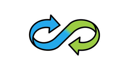 circular economy infinity loop symbol with blue and green arrows on white background illustrating sustainability recycling and reuse
