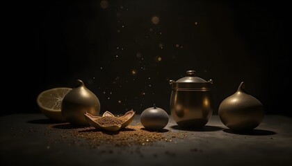 Soft Golden Highlights Defining A Dark Atmospheric Metallic Still Life