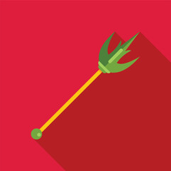 Green trident symbolizing power and authority, featuring a gold handle and a red background, ideal for fantasy or mythology projects