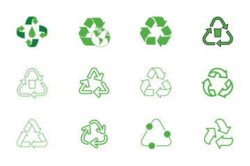 Vector set of green eco icons, collection of ecology and environment symbols, recycling signs, energy illustrations, and nature design elements
