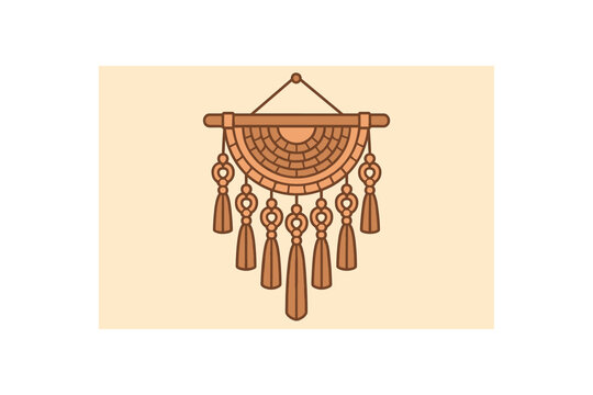 Flat vector illustration of hanging macrame soft rounded silhouette clean outline warm home decor style