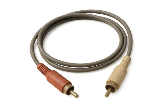 Audio video cable connecting devices, old analog rca plug, vintage technology for sound and picture transmission