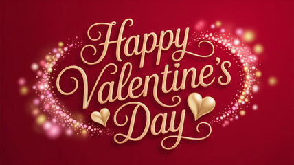 Elegant greeting card design for valentine's day celebration featuring sparkling golden hearts and light effects