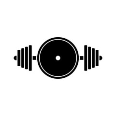 Weight plate or barbell disc with barbell. Vector logo design template.