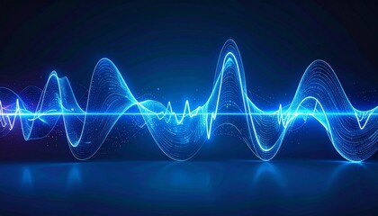 Glowing Blue Waveform on Dark Background – Abstract Sound Wave or Electromagnetic Signal Visual Representing Frequency, Amplitude, Audio Engineering, and Signal Processing in Modern Tech Design