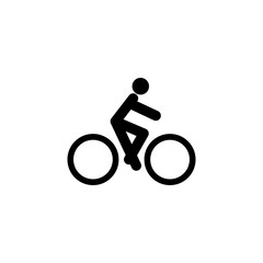 Bicycle icon with a cyclist. Simple vector silhouette illustration of a person riding a bike for cycling on a white background.