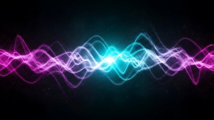 Vibrant neon light waves on a dark background.