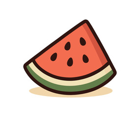 Flat vector illustration of watermelon slice with seeds soft rounded shapes clean outline cozy food style