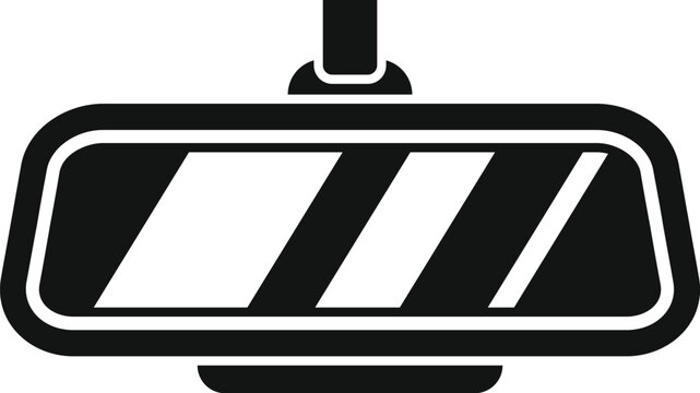 Simple black and white icon of car rearview mirror reflecting road lines, emphasizing safe driving practices