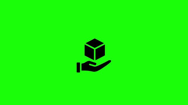 Black hand holding a cube icon on a bright green background image photo