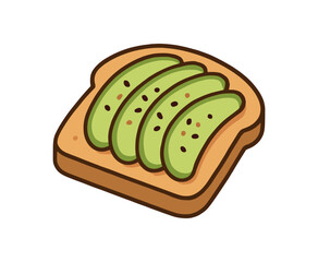 Flat vector illustration of avocado toast slice with simple topping soft rounded shapes clean outline cozy food style