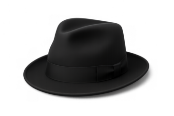 Black fedora hat, classic mens accessory for vintage fashion and retro style on transparent background