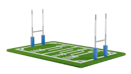 Rugby Field With Goal Posts and White Yard Lines on Green Grass With Transparent Background