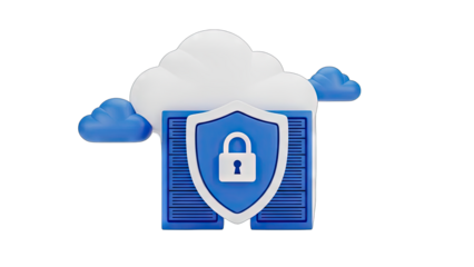 Secure Cloud Computing Server With Padlock Shield Icon On Transparent Background Digital Data Protection Concept 3d Render