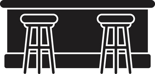 Two bar stools standing next to a counter in a restaurant, bar, pub or cafe. Glyph vector icon, perfect for web and print