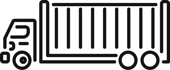 Simple black and white line drawing of a cargo truck carrying a container, representing shipping, freight, and delivery services