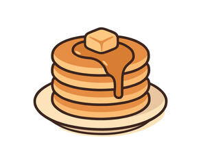Flat vector illustration of pancakes stack butter and drizzle of syrup soft rounded shapes clean outline cozy food style