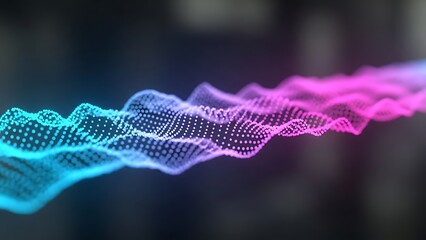 Abstract digital wave with gradient colors and mesh pattern.