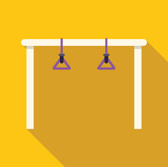 Gymnastic rings hanging from a white horizontal bar, suggesting a fitness or training environment