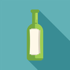 Green bottle containing rolled paper representing a message or communication