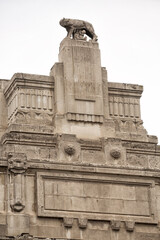 Sculpture and architectural decorations on the exterior walls of Milano Centrale (Milan Central) railway station