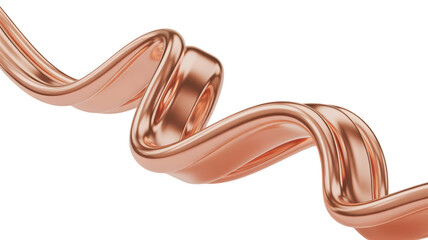 Shiny copper ribbon flowing in a spiral isolated on transparent background