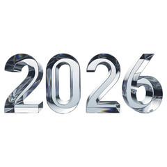 Shiny metallic 2026 numbers isolated on transparent background