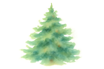 Fototapeta premium Christmas tree watercolor painting symbol of winter holiday celebration with abstract green texture