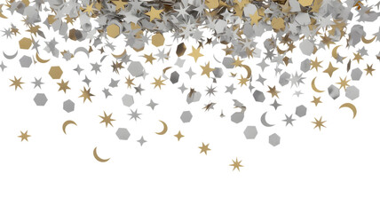 Falling celestial confetti stars and moons isolated on transparent background