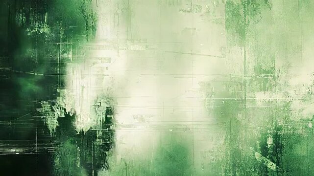 Abstract green and dark grunge background showing a digital data flow with visual static and glitch effects, representing technology, internet, and matrix concepts