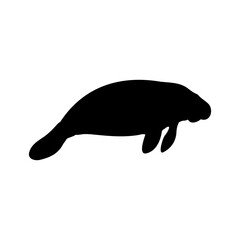 Manatee silhouette icon vector flat design.