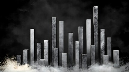 Abstract Digital Composition of Data Bars and Mist Economic Report Negative Graphs