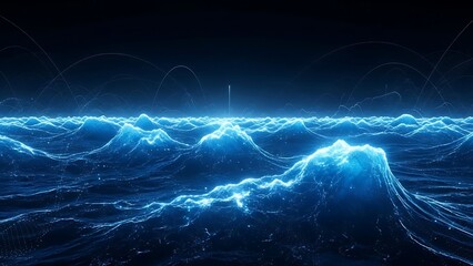 Abstract blue digital waves in a digital ocean, representing data flow and connectivity in a futuristic cyber environment